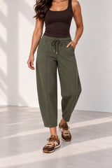 Khaki Barrel Leg Jogger
