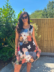 Black Brushed Floral Pattern Dress Valentina