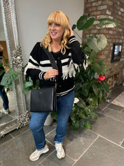 Black Fringed Stripe Cardigan Fiona