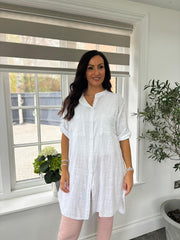 White Longline Sequin Pocket Shirt Zoey