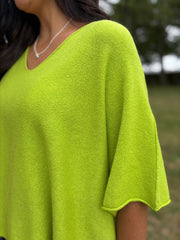 Lime V-Neck Reverse Seam Knit Diana