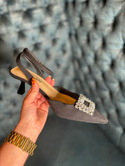 Black Embellished Kitten Heel