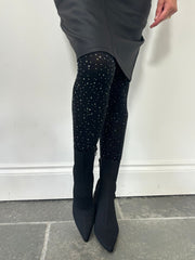 Black Diamante Over The Knee Socks