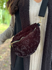 Black Textured Velour Crossbody Bag