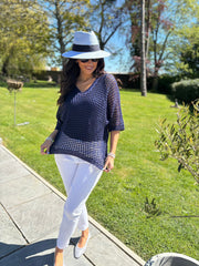 Navy Open Weave Knit Cassandra