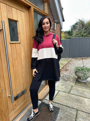 Wine Block Stripe Sweat Dress Eva