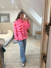 Candy Pink Luxury Floral High Neck Fleece Ella