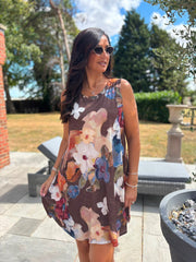 Chocolate Brushed Floral Pattern Dress Valentina