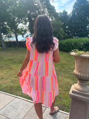 Lipstick Bubble Cotton Striped Dress Crystal