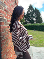Mocha Striped Sweat Top Mollie