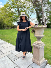 Black Frill Sleeve Bubble Cotton Dress Mae