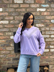 Lilac Crochet Detail Sweatshirt Fiona