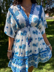 Blue Paisley Striped Kaftan Dress Alice