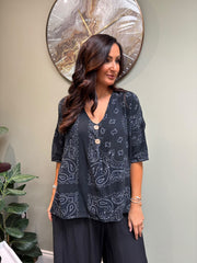 Black Paisley Bubble Cotton Top Quinley
