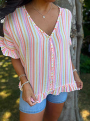 Rose Bubble Cotton Striped Top Kimberly