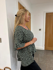 Khaki Leopard Bubble Cotton Top Kimberly
