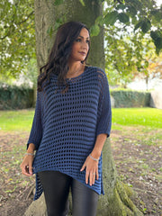 Navy Asymmetric Loose Knit Melody