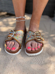 Multicolour Weave Buckle Sliders