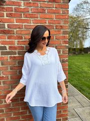 White Boho Daisy Bubble Cotton Top Skye