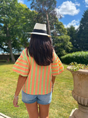 Peach Puff Sleeve Striped Top Erin