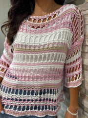 Pink Premium Striped Loose Knit Shona