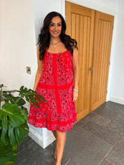 Red Paisley Bubble Cotton Summer Dress Flo