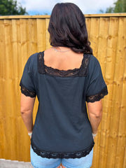 Black Lace Trim Tee Carla