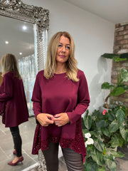 Wine Sequin Dipped Hem Sweat Top Lola