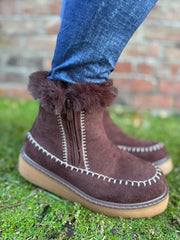 Chocolate Faux Suede Lined Boots