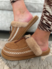 Camel Faux Fur Lined Mule Slippers