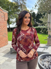 Wine Sheer Swirl Print Top Hope