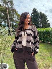 Chocolate Wave Tie Cardi Shona
