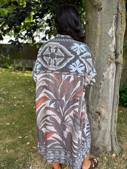 Mocha Tropical Leaf Shirt Dress Athena