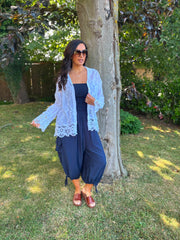 White Textured Lace Hem Shirt Dina