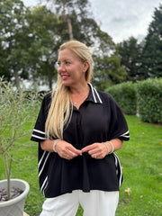 Black Stripe Detail Button Top Leona