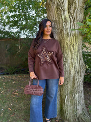Chocolate Leopard Star Sweat Top Clarice