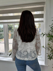 White Sequin Mesh Blouse Georgia