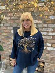 Navy Tree of Life Ribbed Sweatshirt Brooke