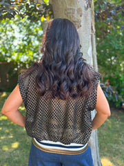 Black & Gold Crochet Net Sleeveless Jacket Sharon