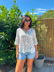 Grey Geometric Swirl Print Top Zoe