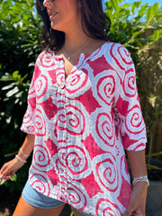 Red Swirl Pattern Top Mercy