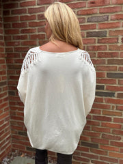 Antique Cream Diamante Sleeve Knit Amelia