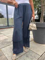 Navy Crochet Detail Trousers Thelma