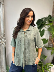 Khaki Lace Detail Blouse Hattie