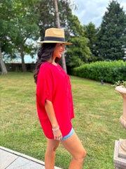 Red Embroidered Floral Top Frankie