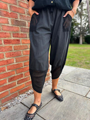 Black Mesh Detail Barrel Leg Trousers Parker