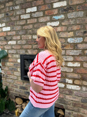 Pink Striped Short Sleeve Knit Emily