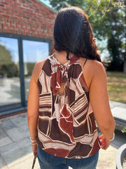 Chocolate Brushed Abstract Halter Neck Top Jessie