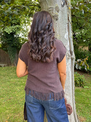 Chocolate Fringed Knit Vest Amara