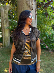 Black & Gold Crochet Net Sleeveless Jacket Sharon
